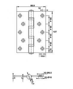 Bản lề lá inox 127x89x3mm 4 vòng bi HAFELE 489.05.025 3