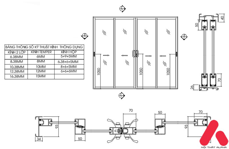 bản vẽ kỹ thuật nhôm hệ trượt