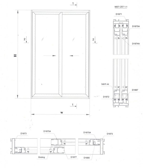 bản vẽ kỹ thuật cửa nhôm hệ 95