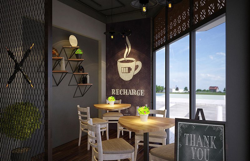 Mẫu thiết kế quán ăn nhanh kết hợp coffee