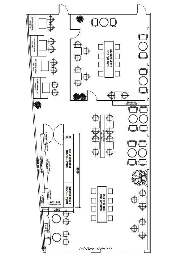 Bản vẽ mặt bằng quán trà sữa Taco