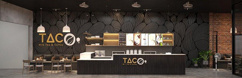 thiết kế nội thất quán trà sữa taco