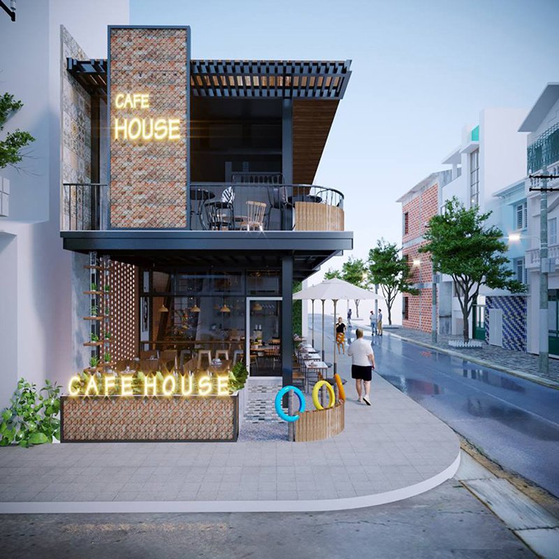 mẫu quán cafe 2 mặt tiền