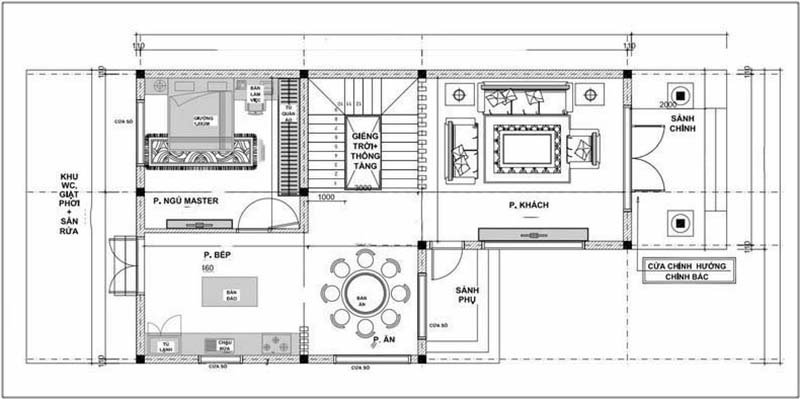 bản vẽ mặt bằng nhà chữ L 100m2