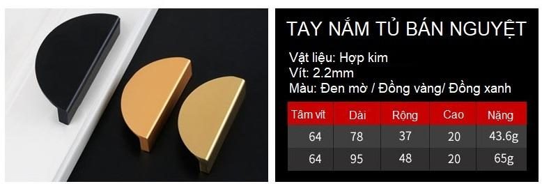 Tay nắm tủ hình bán nguyệt nhiều màu D66A 27