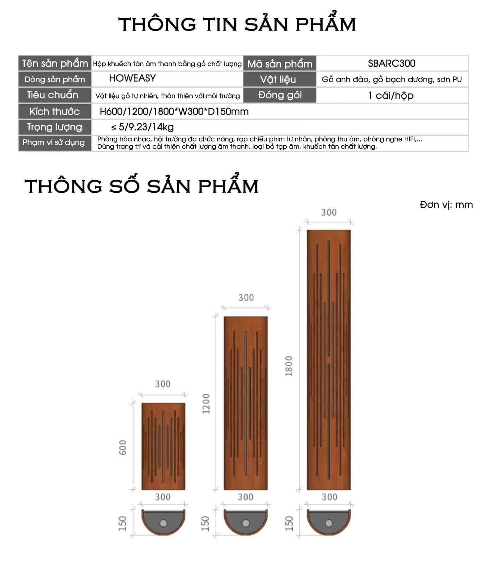 Hộp khuếch tán âm thanh bằng gỗ chất lượng SBARC300 15