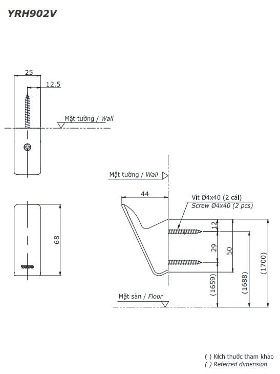 Móc đơn treo quần áo gắn tường TOTO YRH902V 3