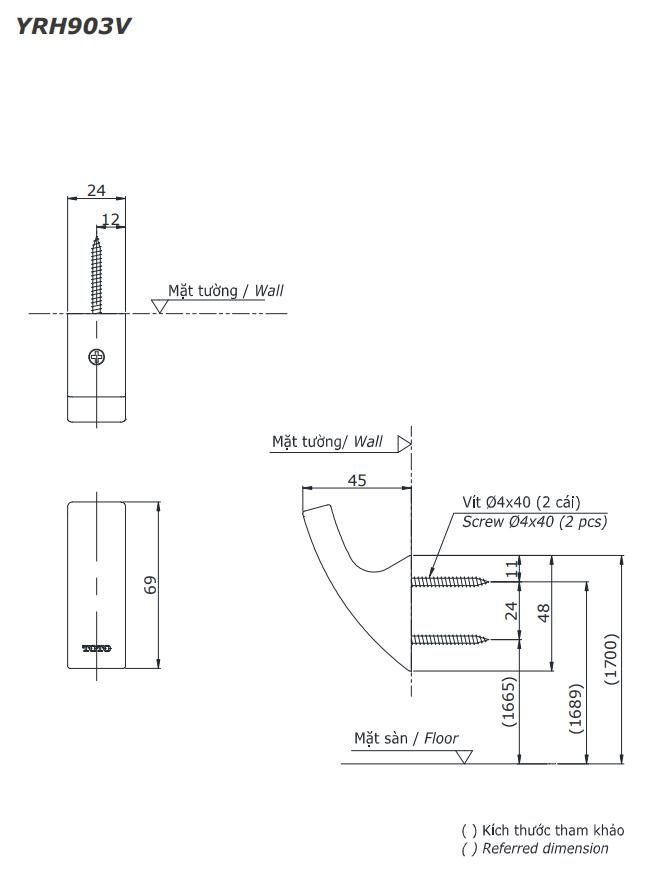 Móc đơn treo quần áo gắn tường TOTO YRH903V 1