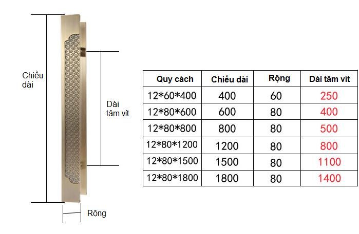 Kích thước Tay nắm cửa bản lớn cho biệt thự khách sạn nhà hàng DH001