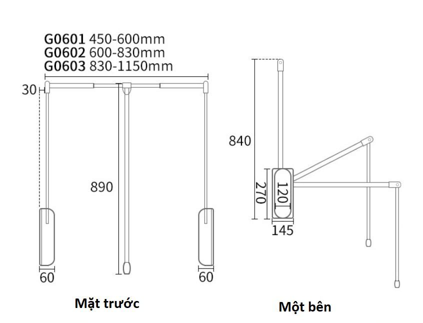 Suốt treo quần áo tay kéo Inox 304 tải nặng 30kg G06 2