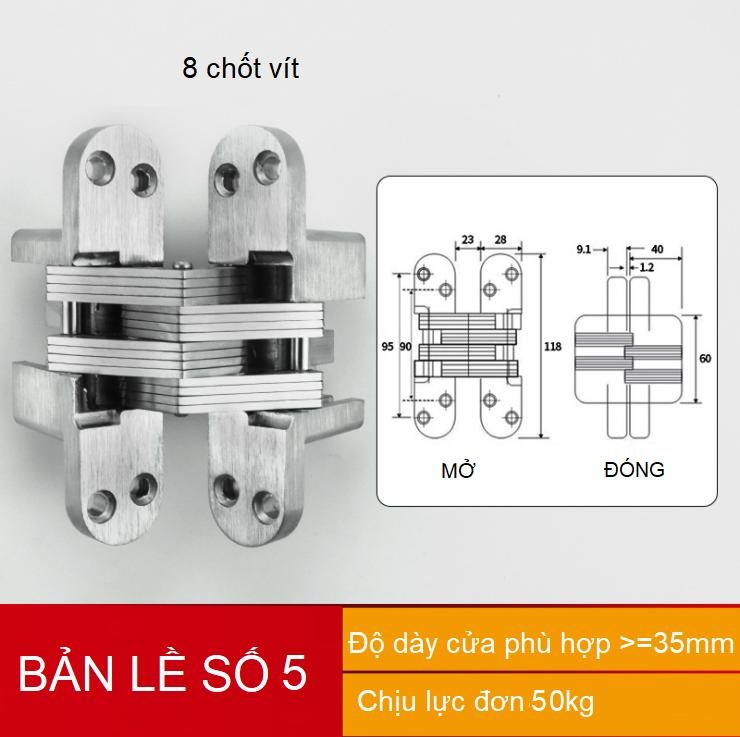 Bản lề chữ thập âm cửa nhiều tải trọng Inox 304 DIF001H 13