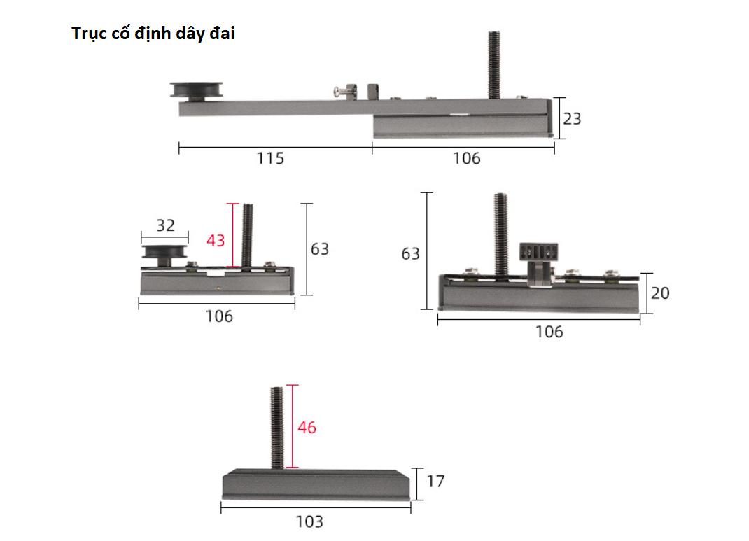 Bộ phụ kiện ray trượt cửa lùa đồng bộ 4 cánh BTC-YG213 6