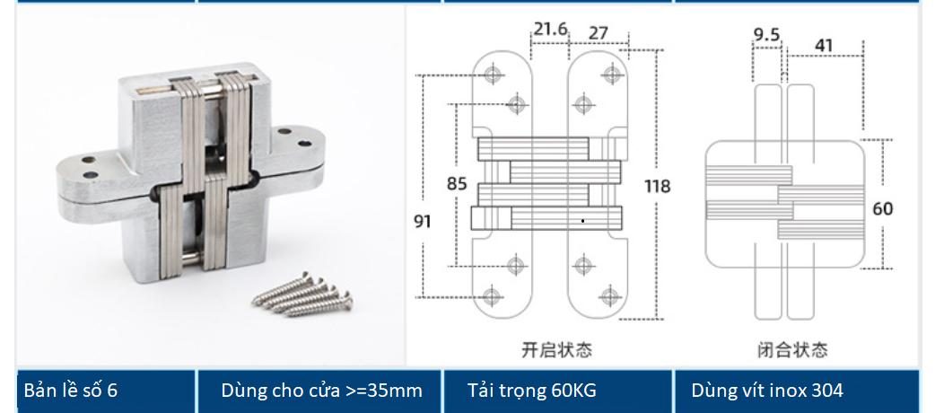 Bản lề chữ thập âm cửa bằng thép không rỉ BTC-HH7/70 10