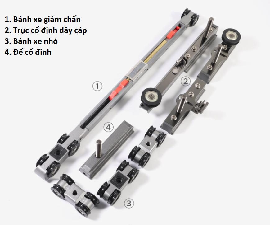 Bộ phụ kiện ray trượt cửa lùa đồng bộ 4 cánh BTC-YG213 2