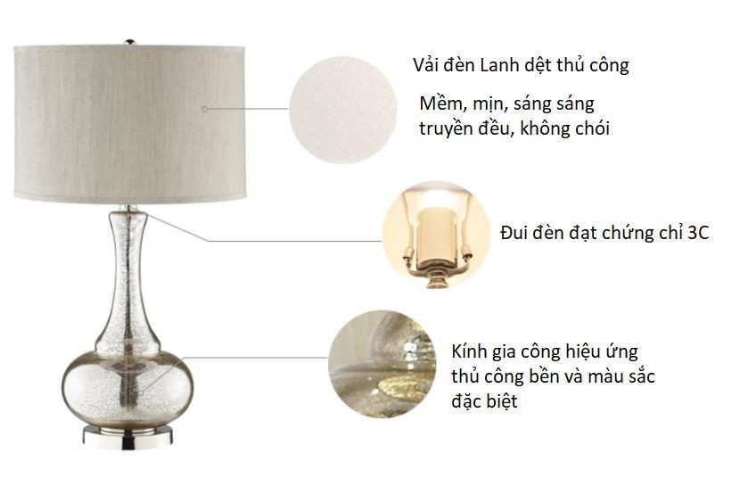 Đèn bàn trang trí hiệu ứng kính vỡ màu bạc chrom T528 23