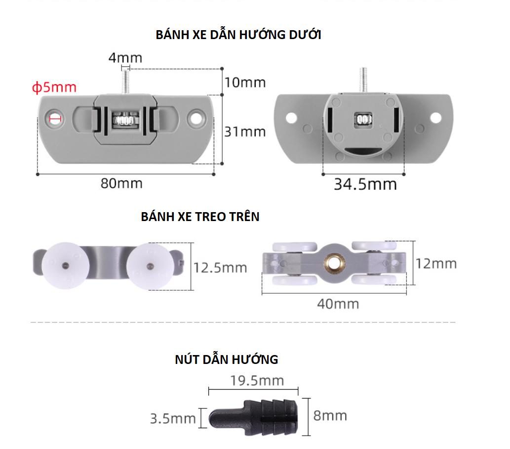 Ray trượt cửa lùa treo cánh tủ BTS-CSD 7