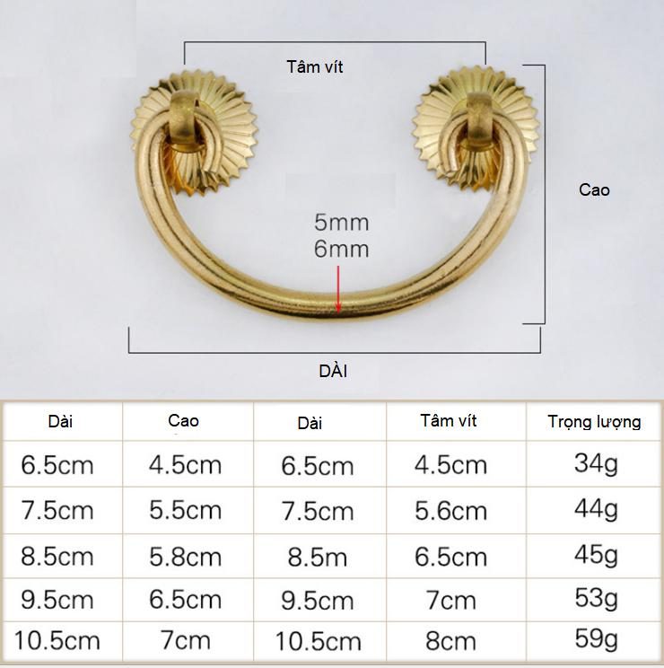 Tay nắm tủ kéo cổ điển bán nguyệt bằng đồng T2802 2