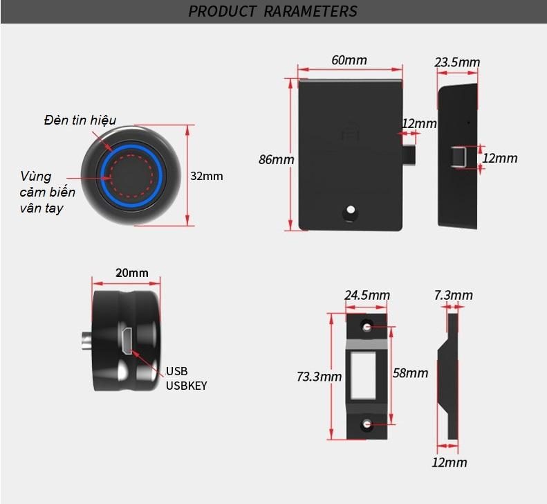 Khóa vân tay mini cho ngăn kéo tủ YLF040 10