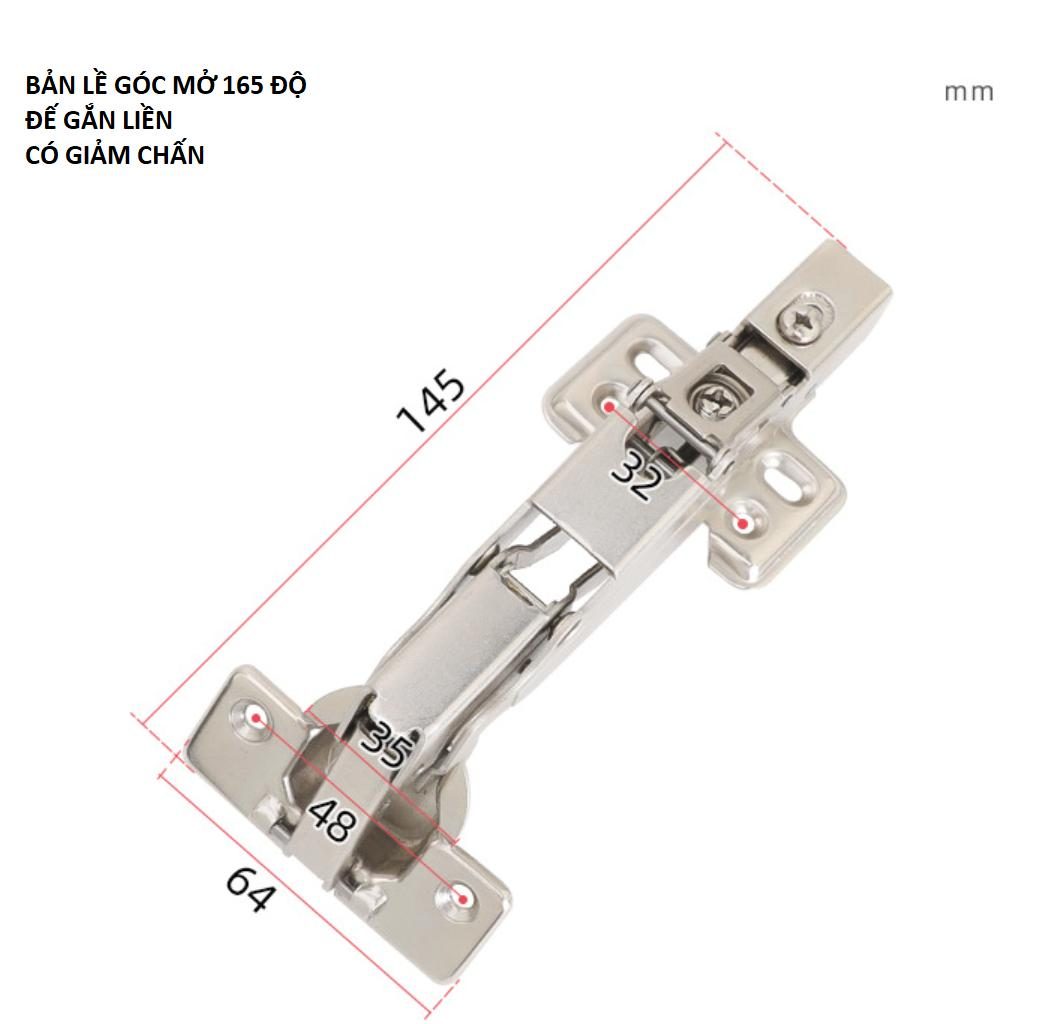 Bản lề góc mở 165 độ thép mạ nikel MX-HG165 2