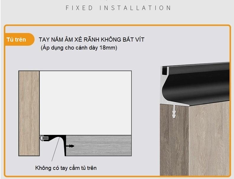 Tay nắm âm xẻ rãnh tủ bếp trên dạng MLS01L 10