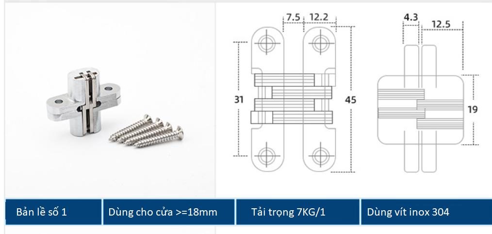 Bản lề chữ thập âm cửa bằng thép không rỉ BTC-HH7/70 5