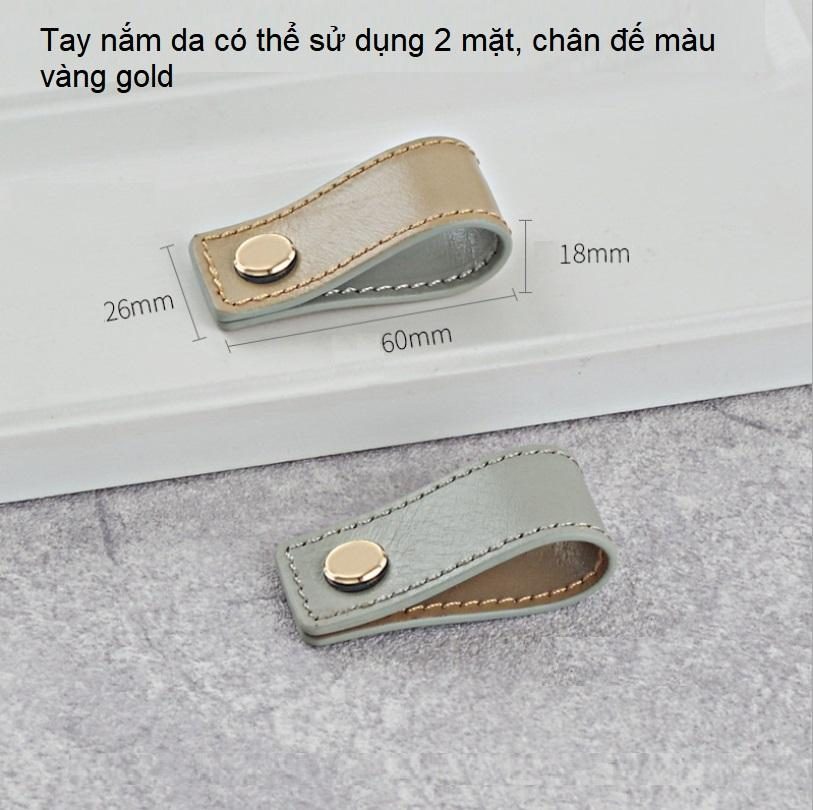 Tay nắm tủ áo da bò hai mặt xám kaki cao cấp SHH002 7