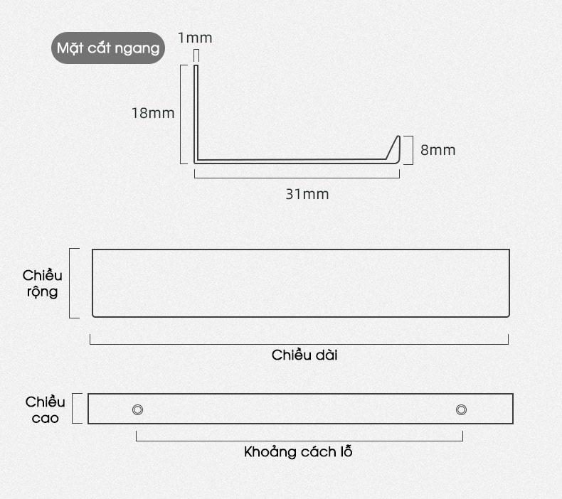 Tay nắm tủ âm nhôm dài màu trắng chữ F ALS6604BF 34