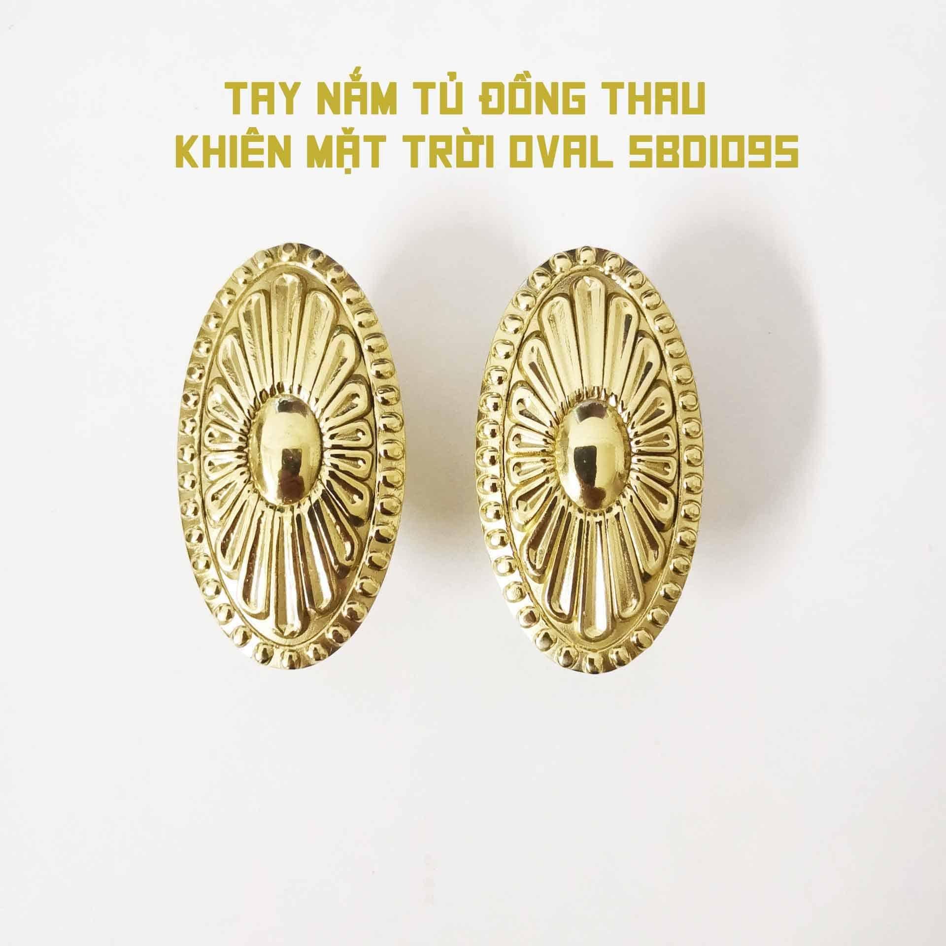 Tay nắm tủ đồng thau khiên mặt trời oval SBD1095 8