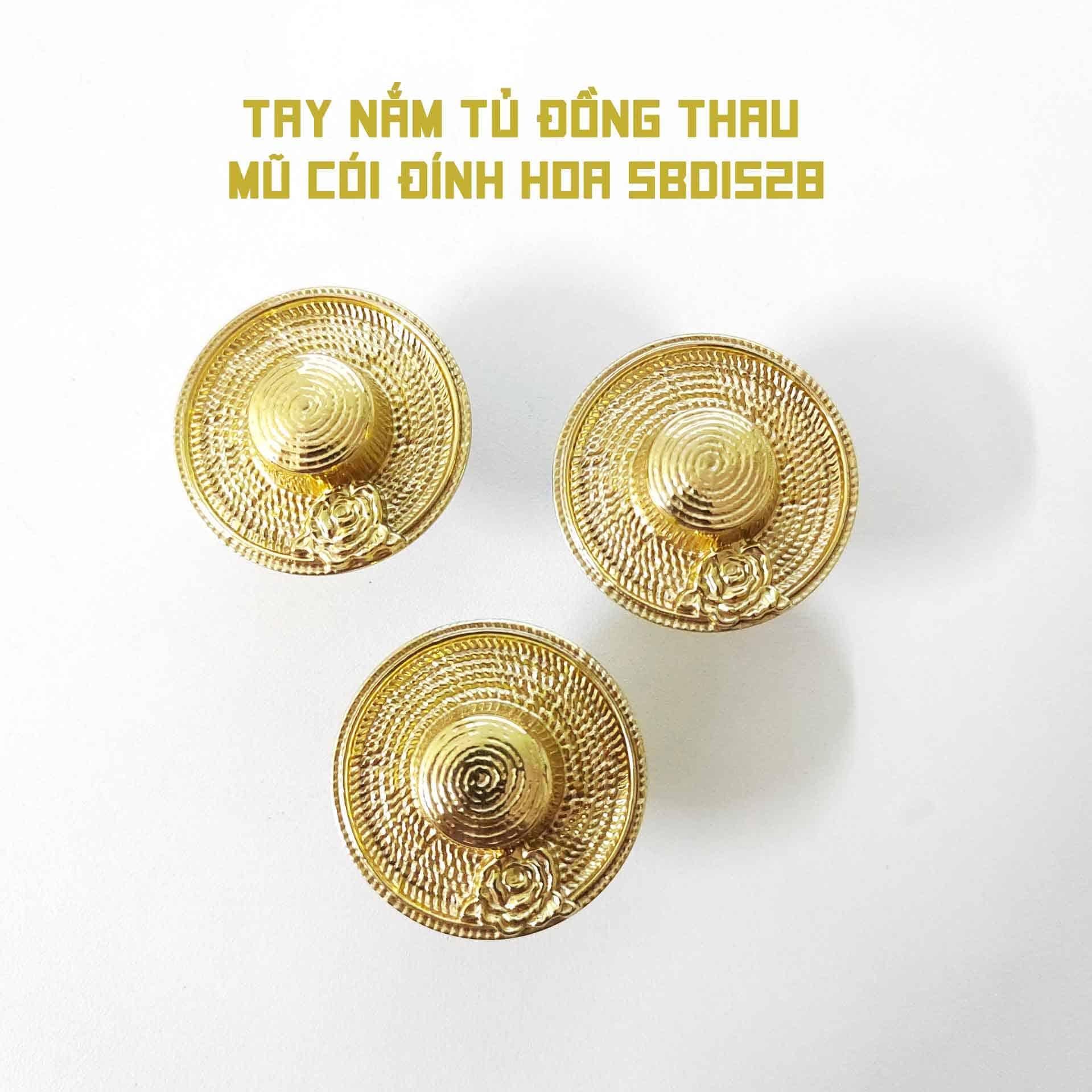 Tay nắm tủ đồng thau mũ cói đính hoa SBD1528 10