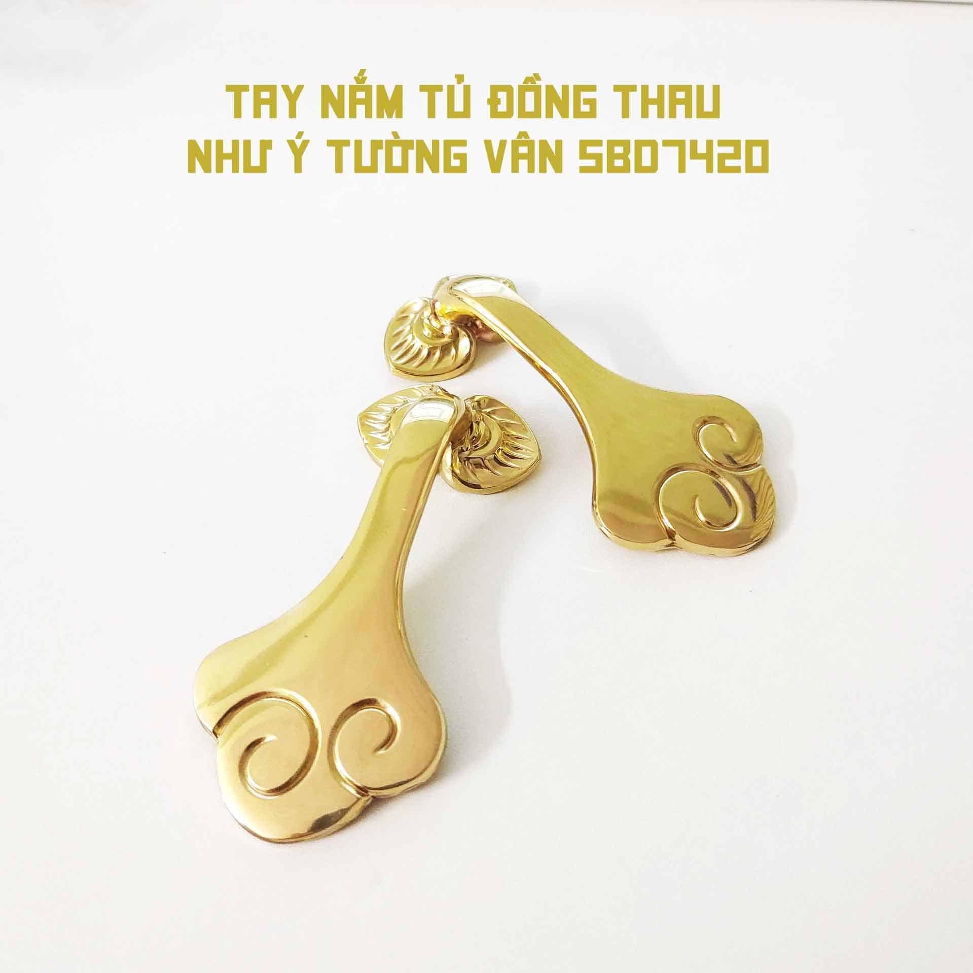 Tay nắm tủ đồng thau như ý tường vân SBD7420 7