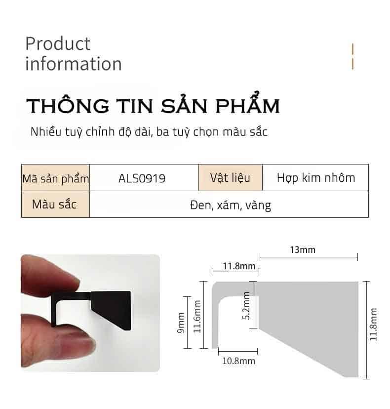 Tay nắm tủ hợp kim nhôm tối giản màu đen ALS0919B 27