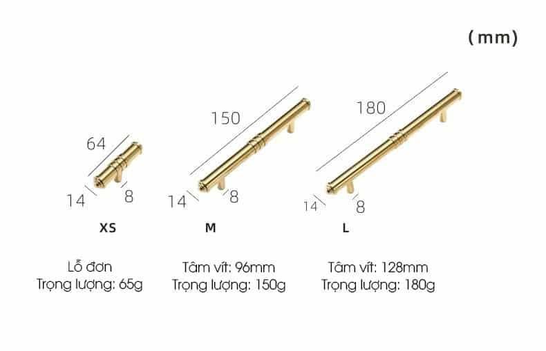 Tay nắm tủ tân cổ điển màu vàng đồng L3103 14