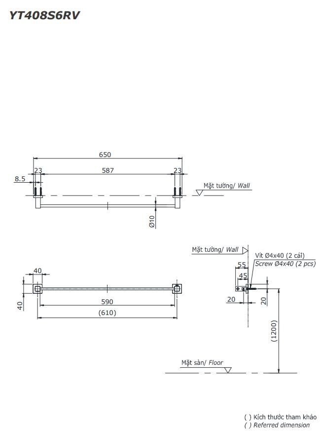 Thanh treo khăn cao cấp L Collection TOTO YT408S6RV 1