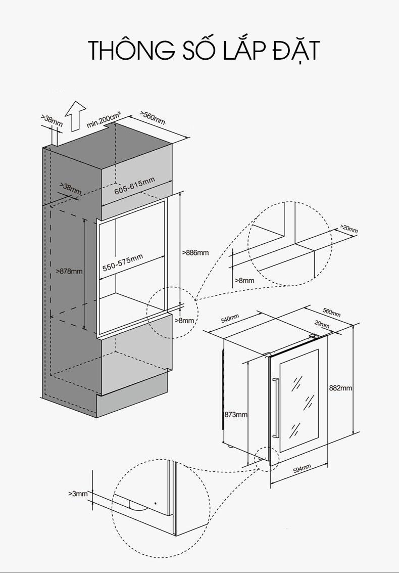 Tủ bảo quản rượu vang âm tủ Vinocave PRO-130AWJ 17