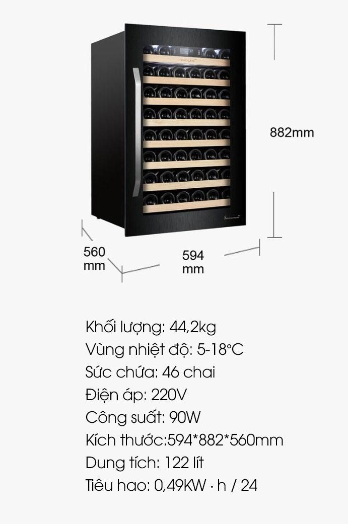 Tủ bảo quản rượu vang âm tủ Vinocave PRO-130AWJ 18