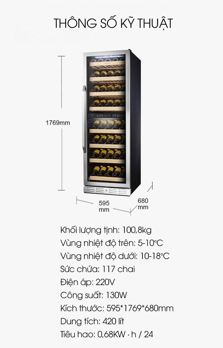 Tủ ướp rượu vang âm tủ Vinocave cao cấp PRO-168B 16