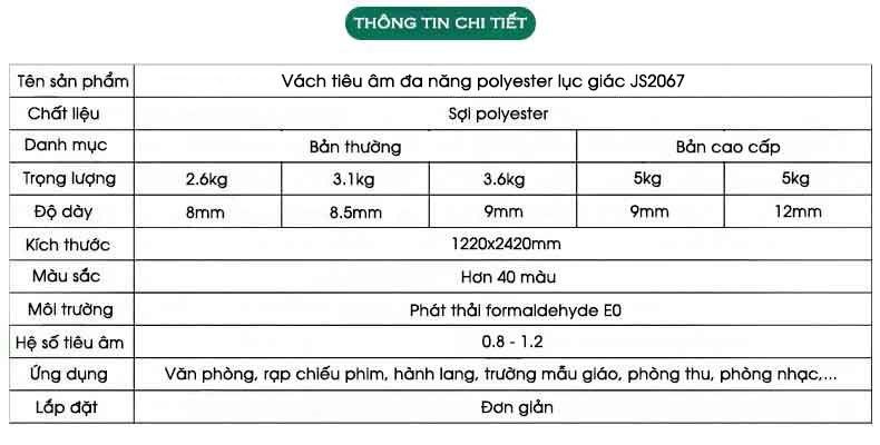 Vách tiêu âm đa năng polyester lục giác JS2067 28