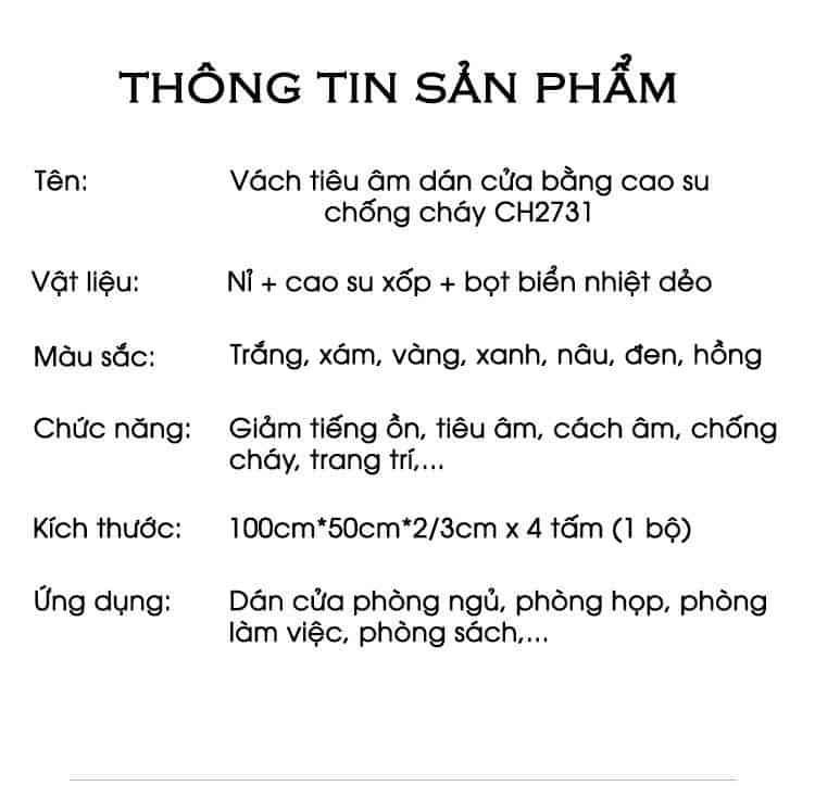 Vách tiêu âm dán cửa bằng cao su chống cháy CH2731 18