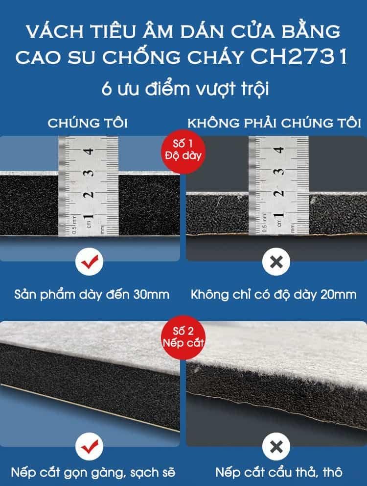 Vách tiêu âm dán cửa bằng cao su chống cháy CH2731 7