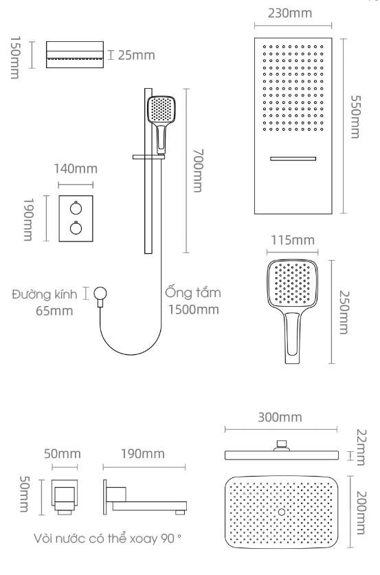 Vòi sen thác nước nóng lạnh màu trắng German Durad DL8552 16