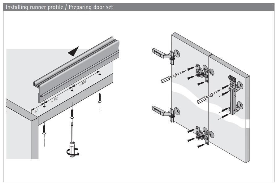 Bộ cửa trượt xếp Wingline 230 cho 4 cánh dày 22mm Hettich WL230-100 3