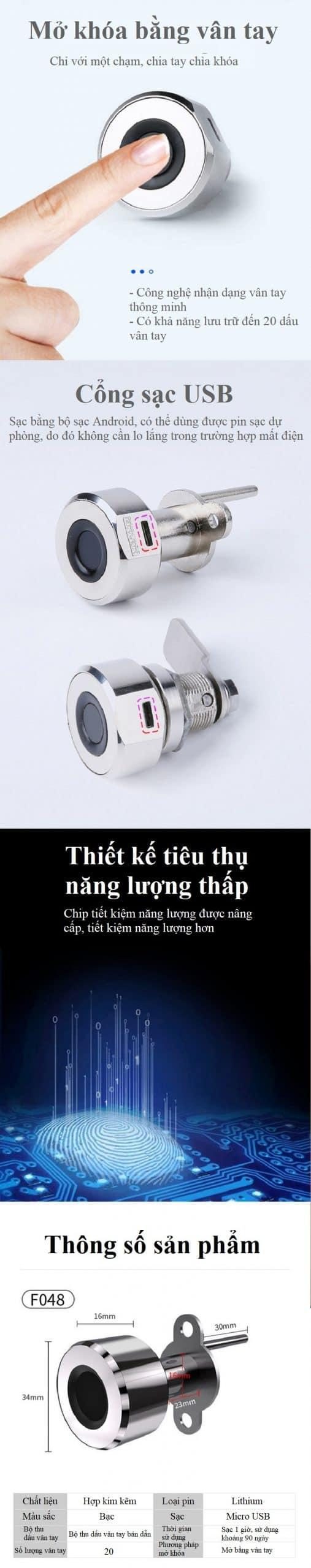 Khóa vân tay cho hộc tủ kéo 3 ngăn YLF051